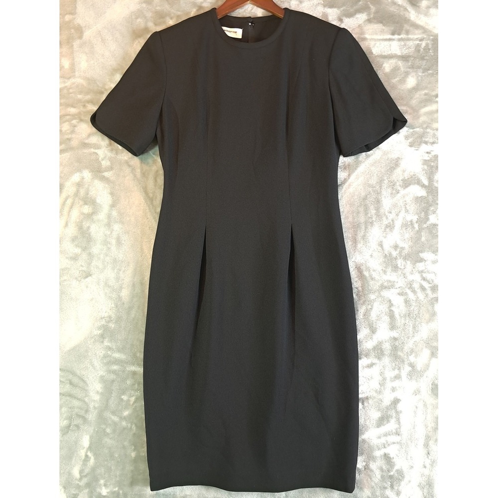 Vtg Liz Claiborne Suits Dress Womens 6 Black Short Sleeve Pleated Sheath Career
